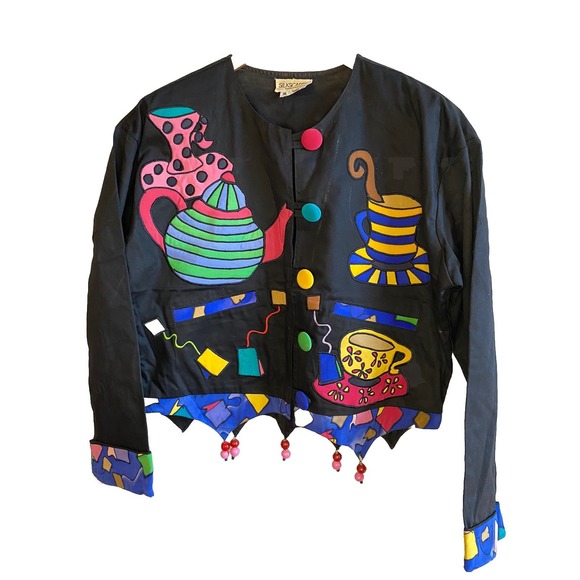 Silkscapes Jackets & Blazers - VTG SILKSCAPES Embroidered Artsy Whimsy Art To Wear Teapot Mad Hatter CUSTOM